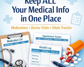 Medizinische Sammelmappe für Senioren | Medikamente Tagebuch, Arztbesuch Tracker, Gesundheitsplaner PDF | Pflegehelfer Organizer Instant Download