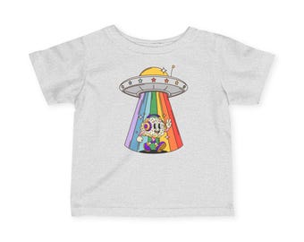 Camiseta infantil de abducción arcoíris OVNI