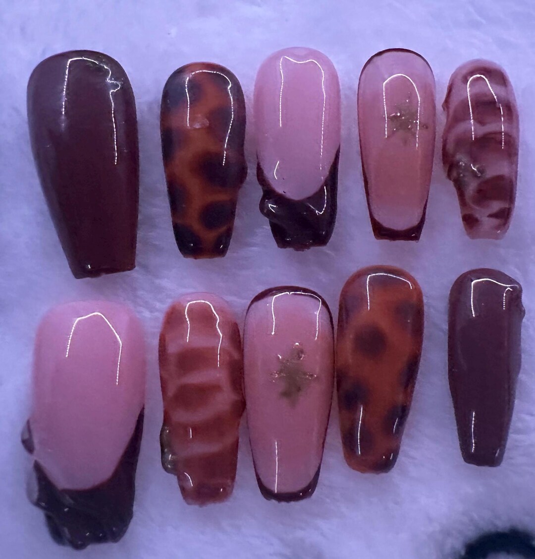 Brown Turtle Shell and French Tip Nails - Etsy