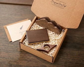 Employee Appreciation Gift Corporate Client Recognition Personalized Business Card Holder Walnut Book Thumb Spreader Executive Welcome Kit