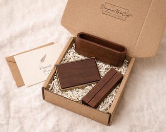 Employee Appreciation Corporate Gift Box Personalized Business Card Holder Walnut Photo Stand Executive Client Welcome Kit