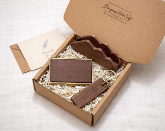 Personalized Corporate Gift Box Employee Appreciation Custom Business Card Holder Wood Keychain Set Executive Client Welcome Kit