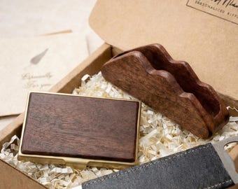 New Hire Welcome Gift Employee Recognition Corporate Starter Kit Personalized Business Card Holder Wooden Bottle Opener Client Present