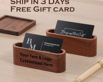 Personalized Walnut Wood Business Card Holder, Customized Engraved Name, Gift for Coworker, Staff, Office, Colleague, Desk Accessories Decor