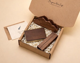 Employee Appreciation Corporate Gift Box Personalized Business Card Holder Walnut Photo Stand Executive Client Welcome Kit