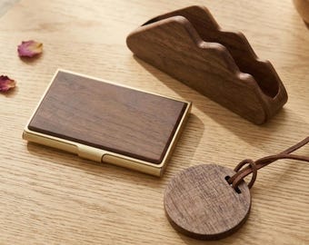 Personalized Corporate Gift Box Employee Appreciation Custom Business Card Holder Wood Keychain Set Executive Client Welcome Kit