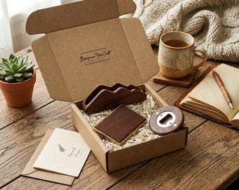 Corporate Appreciation Box Executive Business Card Case Wood Bottle Opener Client Recognition Welcome Package Personalized Mens Gift