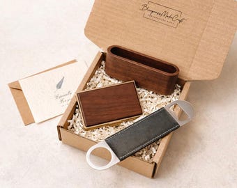New Hire Welcome Gift Employee Recognition Corporate Starter Kit Personalized Business Card Holder Wooden Bottle Opener Client Present