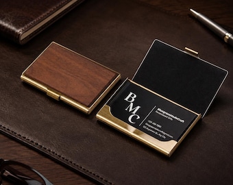 Father's Day Gift for Dad, Personalized Business Card Holder, Custom Engraved Name Logo, Gift for Husband Grandpa Professional