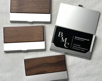 Personalized Business Card Case, Engraved Custom Name Logo Holder, Gift for Her Him Mom Dad Office Professional Corporate Birthday Coworker