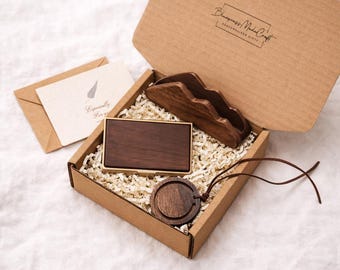 Personalized Corporate Gift Box Employee Appreciation Custom Business Card Holder Wood Keychain Set Executive Client Welcome Kit