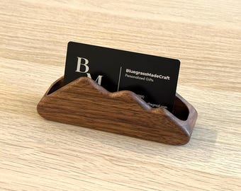 Personalized Walnut Wood Business Card Holder, Customized Engraved Name, Gift for Colleague, Staff, Coworker, Office, Desk Accessories Decor