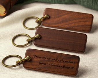 Personalized Walnut Wood Keychain, Engraved Custom Name Logo Keyring, Gift for Her Him Mom Dad Family Friends Birthday Anniversary Car Home