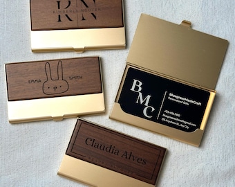 Personalized Business Card Case, Engraved Custom Name Logo Holder, Gift for Her Him Mom Dad Office Professional Corporate Birthday Coworker