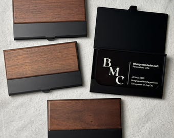 Personalized Business Card Case, Engraved Custom Name Logo Holder, Gift for Her Him Mom Dad Office Professional Corporate Birthday Coworker