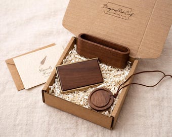 Personalized Corporate Gift Box Employee Appreciation Custom Business Card Holder Wood Keychain Set Executive Client Welcome Kit