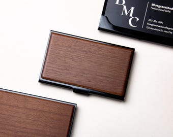 Personalized Business Card Case, Engraved Custom Name Logo Holder, Gift for Her Him Mom Dad Office Professional Corporate Birthday Coworker