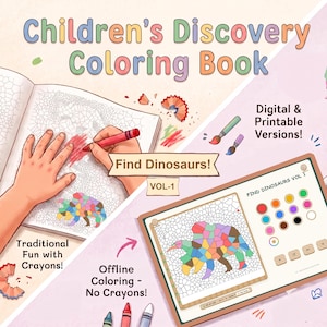 Personalized Search & Find Dinosaur Coloring Book | Printable PDF + Tablet App | Vol-1
