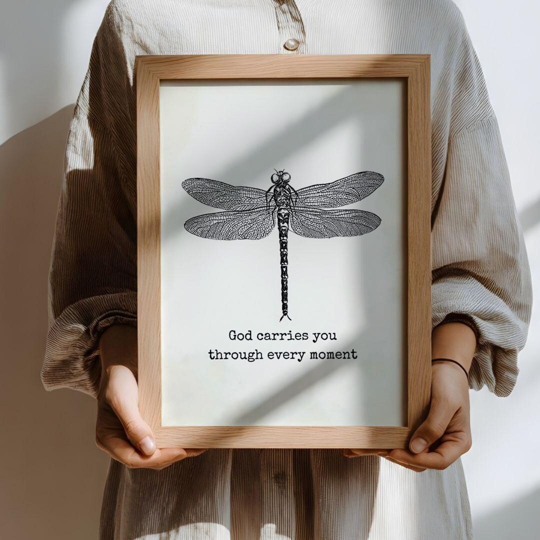 Vintage Christian Dragonfly Wall Art Printable, Nursery Quote Scripture ...