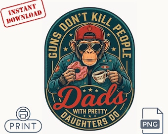 Funny Dad PNG Design Monkey With Donut Coffee Retro Vintage Sublimation Instant Download