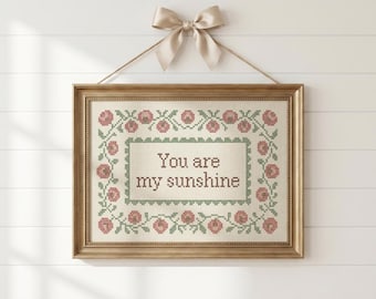 Sage Green Blush Nursery Wall Art, You Are My Sunshine Embroidered Print