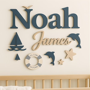 Personalized Wood Name Sign, Nautical Nursery Decor, Ocean Theme