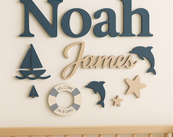 Personalized Wood Name Sign, Nautical Nursery Decor, Ocean Theme