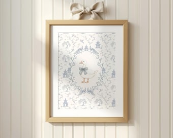 Blaue Chinoiserie Gans Kinderzimmer Druck Toile De Jouy Wall Art Printable Decor