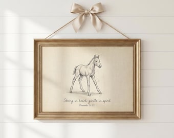 Christian Nursery Foal Doodle Printable Scripture, Line Art Hand Drawn Wall Art, Horse Sketch