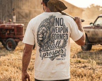 No Weapon Formed Shall Prosper PNG Lion Christian Retro Sublimation Shirt Design File