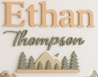 Custom Wood Baby Name Sign with Wildlife Theme - Nursery Wall Decor