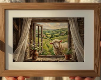 Vintage Lamb Nursery Print Cottagecore Farmhouse Baby Room Decor Rustic Sheep Wall Art
