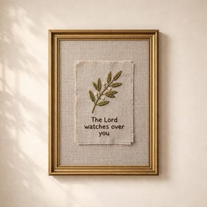 Christian Nursery Embroidery Print - The Lord Watches Over You, Linen Wall Art