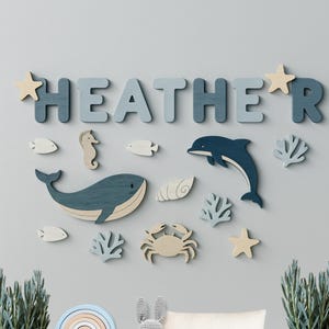 Personalized Ocean Nursery Name Sign | Wooden Under the Sea Wall Art