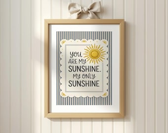 Blau Streifen Sonnenschein Kinderzimmer Druck ausgebogten Wand Kunst Baby Zimmer druckbare Dekor Digital