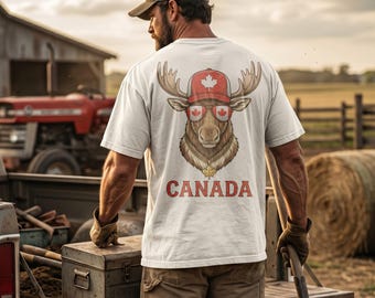 Canada Day Moose PNG Patriotic Maple Leaf Retro Sublimation Shirt Graphic Design File