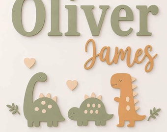 Personalized Dinosaur Nursery Decor: Set of 3 Wood Dino Wall Art