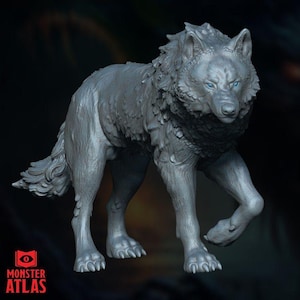 Winter Wolf Arctic Beast Monster Atlas | 28mm 32mm 54mm 75mm 100mm Scale | D&D Pathfinder Frost Wolf Snowy Boss | Pro Primed