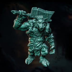 Wereboar Lycanthrope Monster Atlas Mini | 28 mm 32 mm 54 mm 75 mm 100 mm Schaal | D&D Pathfinder Werebeast Cleaver Boss | Pro-gegrond: