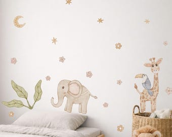 Safari Fabric Wall Decals for Nursery | Animal Wall Stickers with Name Option