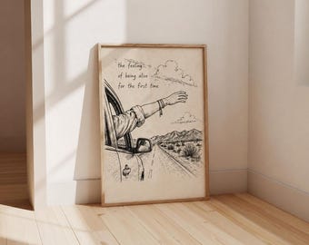 The Feeling of Being Alive Print | Indie Aesthetic Wall Art | Road Trip Poster | Minimalist Line Drawing | Vintage Art | 8x10 Download