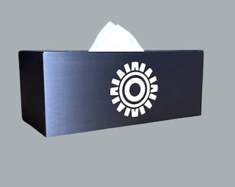 Aztec Sun ART DECO  Tissue Box Cover, Inspired by Ancient Americas Aztec design, modern boho rectangular kleenex holder,  accen