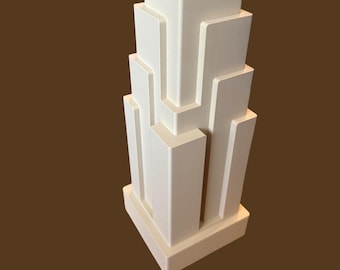 Art Deco Chicago wolkenkrabber vaas, geïnspireerd door CBOT, architectonisch statement stuk voor woonkamer of kantoor plank decor, cadeau voor hem of haar