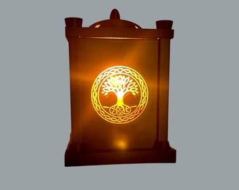 TREE Of LIFE LANTERN, spiritual nature decor, Irish family roots symbol, sacred geometry mood light, 3-tone led meditation gift, yoga art