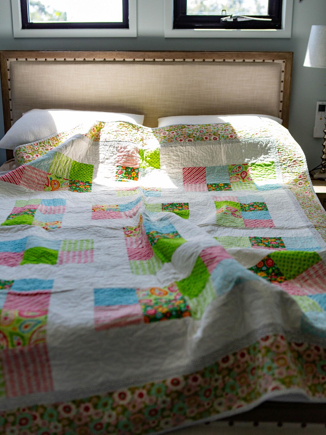 Handmade Patchwork Cotton Quilt, Floral Large Throw, Picnic Blanket - Etsy