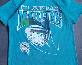 Vintage 1994 Florida Marlins Artex Fastball Teal Spell Out Shirt Large