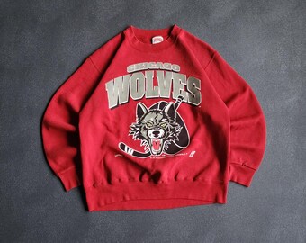 Vintage 90's Chicago Wolves Nutmeg Made in USA Red Sweatshirt Medium