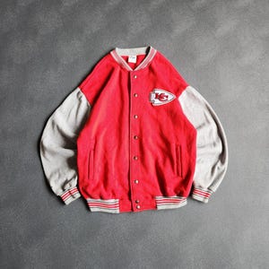 Vintage Kansas City Chiefs Red Grey Made in USA Varsity Bomber Jacket XL image 1