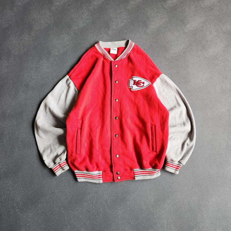 Vintage Kansas City Chiefs Red Grey Made in USA Varsity Bomber Jacket XL image 1