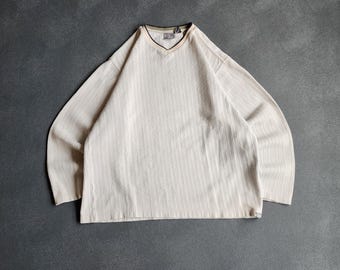 Vintage Quiksilver V Neck Cream Sweater Large